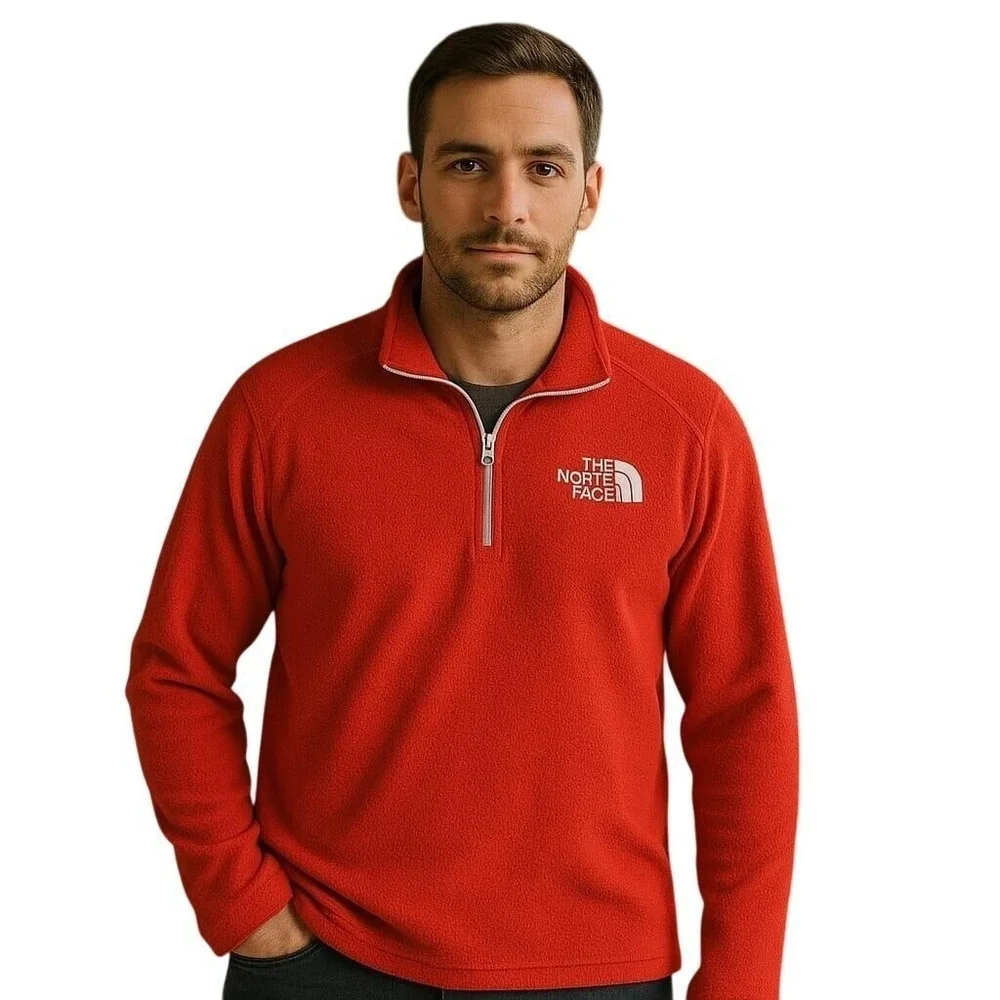 The North Face‎ Fleece Pullover Quarter Zip Red Sweater Mens L/G